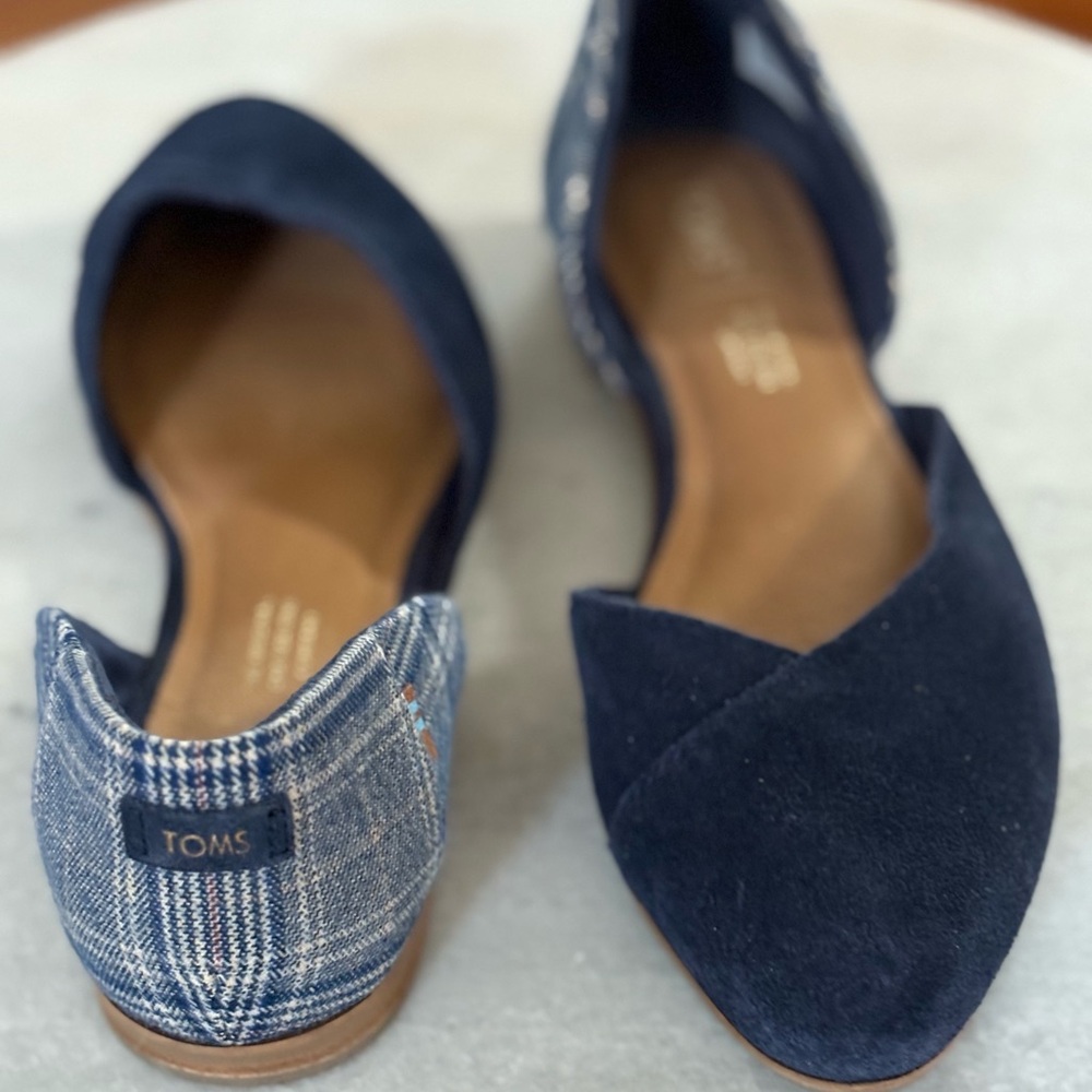 TOMS Jutti D’Orsey Flats Blue suede and plaid adorable and comfy! Sz 6 - Picture 2 of 3